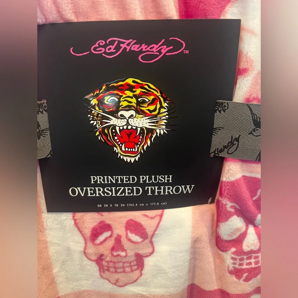 Ed Hardy Pink and White Skull Throw Blanket